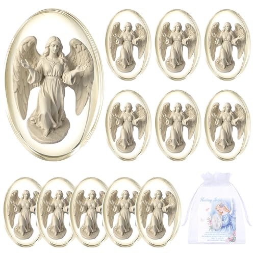 Wesiti 12 Set Healing Angel Worry Stone for Women and Girls 1.2 inch Pocket Angel with Cards Organza Bags Worry Stones for Anxiety
