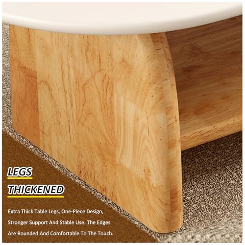 Table basse double couche 140 cm blanche en bois massif de salon