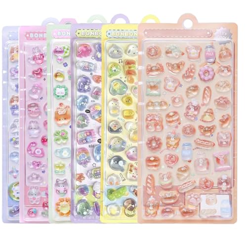 YIBOOOM ぷくぷくシール 可愛い 立体 ごほうびシール キラキラな 女の子 デコシール 貼り付け可能 手芸用品 贈り物 携帯電話飾り用 DIY用 手帳用 (B)のサムネイル