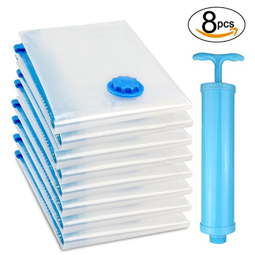 DAMIGRAM 8 Unidades Bolsas de Almacenaje al Vacío Incluye un Bomba de Mano, Ahorro de Espacio Premium de Bolsas al Vacío para Ropa, Edredones, Ropa de Cama, Almohadas, Mantas, Cortinas y Más