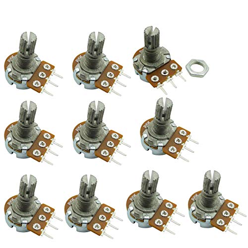 Aihasd 10pcs B5K 5K Ohm Ajustamiento Soltero lineal Giratorio Afilar potenciómetro Shaft 15 mm
