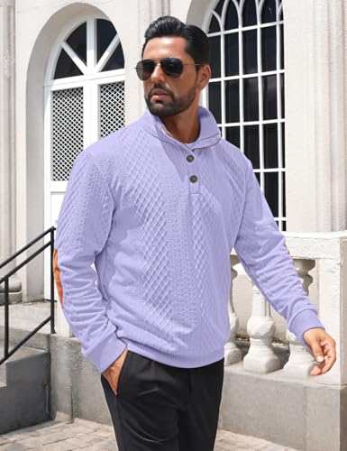 Image of Men's Casual Sweatshirt Pullover Sweater Casual Long Sleeve Stand Collar Quarter Button Sweaters