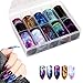 Produktbild 10 Rolls Starry Sky Patterns Nail Art Foil Sticker, Mwoot Nail Transfer Aufkleber Sternenhimmel Nail Wraps Transfer Aufkleber Kit Nagelfolie Transfer (1.5inchs39.37inchs/4cm100cm)