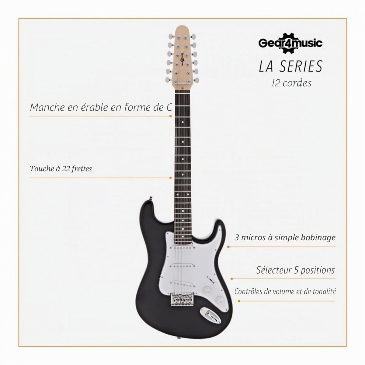 Guitare électrique 12 cordes avec accessoires LA Deluxe par Gear4music