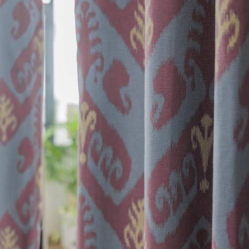 Image of Tranquebar Curtain Co. 100% Blackout Curtains, Complete Darkening Lining (Polyester), Blue-Pink Chevron Print, Cotton Blackout Curtains 5 Feet for Window, BackTabs, Ikat (152 cm) - 1 Piece