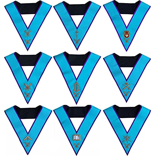 Bricks Masons Masonic Memphis Misraim Officer Collars Set Of 9 Hand Embroidered