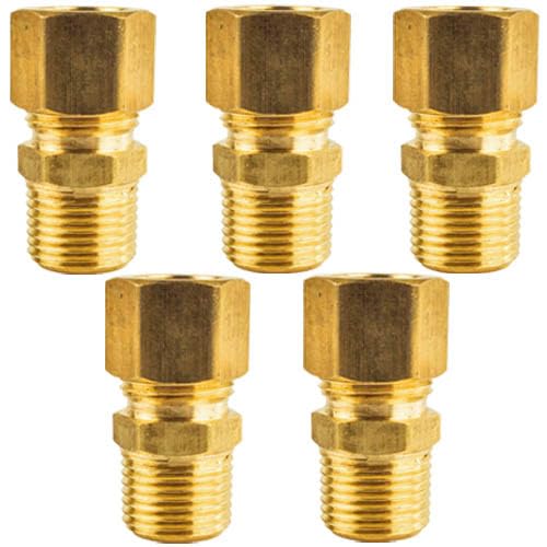 5 Pack 1/2" x 3/8" Male NPT Connector Brass Compression Fitting for 1/2" OD Tube