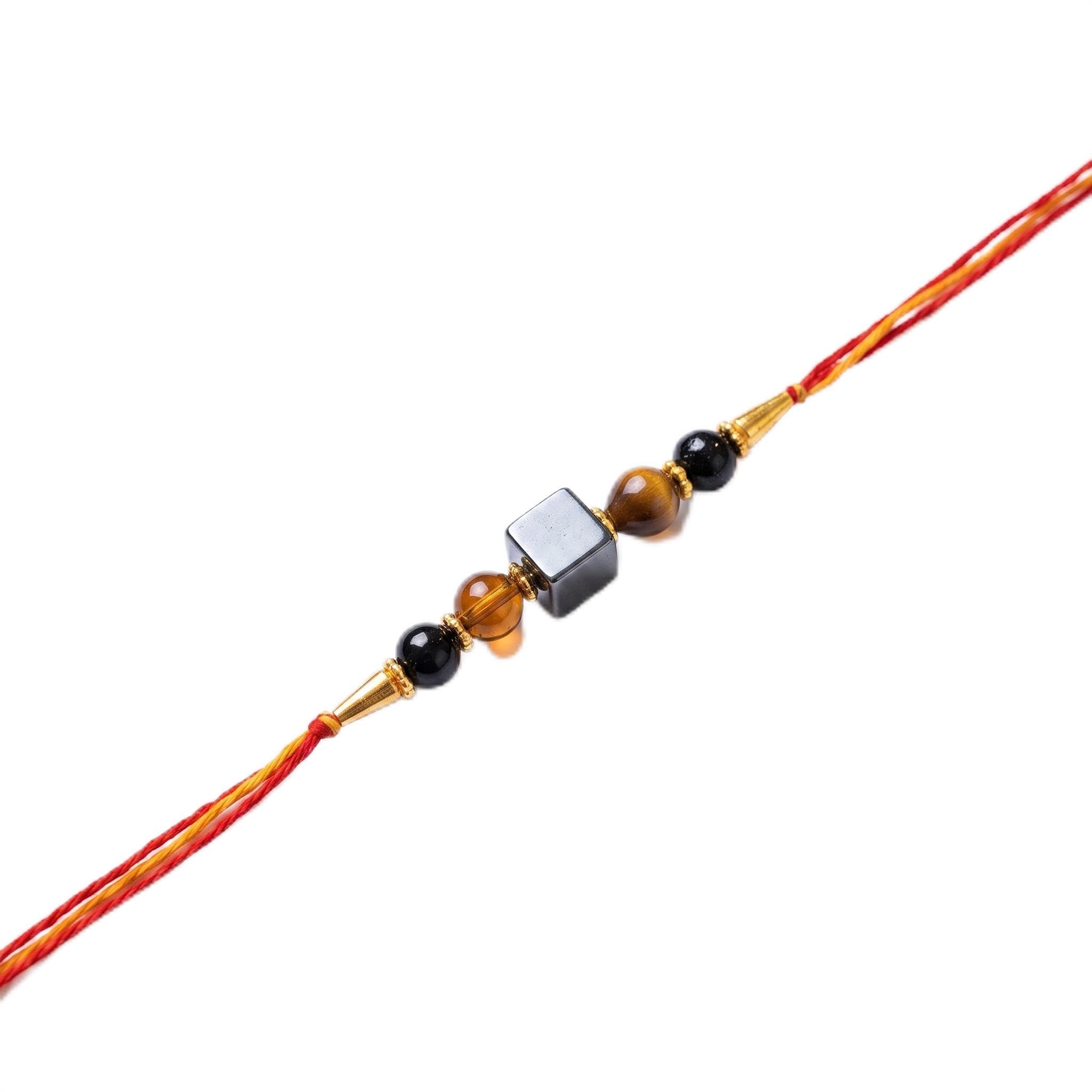 Triple Protection Rakhi – Evil Eye, Black Onyx & Tiger Eye Stone Beaded Bracelet Rakhi with Roli Chawal Pack for Brother, Auspicious Festival Gift-image-17
