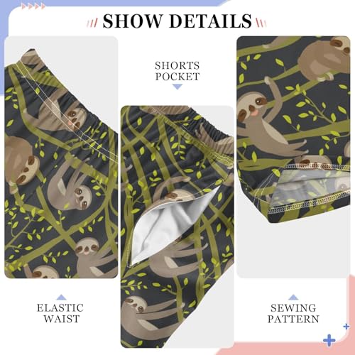 ZZXXB Cute Cartoon Sloth and Leaves Boys Long Pants Soft Trousers Elastic Waist Kids Lounge Bottoms with Pockets S-XL4