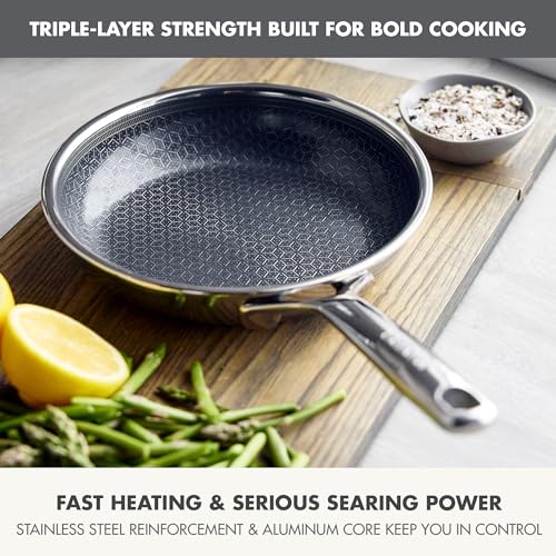 Image of GreenPan Spectra 8 inch Frying Pan Skillet, Hybrid Tri-Ply Stainless Steel, PFAS-Free Ceramic Nonstick Textured Cooking Surface, Induction Cookware, Diswasher Safe, Oven & Broiler Temp to 850˚F