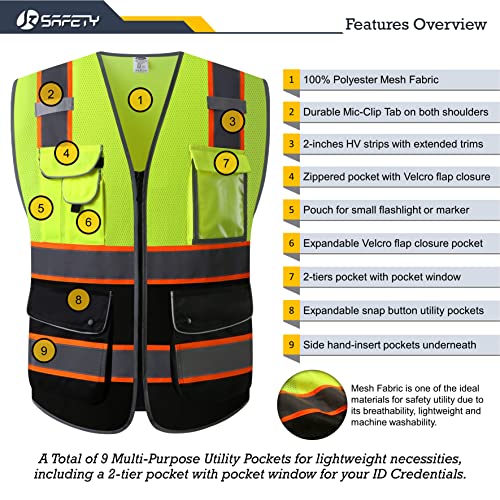 Jksafety GSV-2018070201 9 Pockets Class 2 High Visibility Dual Color Zipper Front Mesh Lite Safety Vest thumb #2