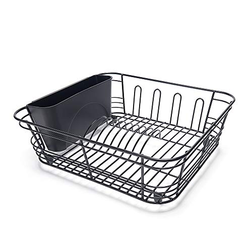 simplywire - Dish Drainer with Cutlery Basket and Glass Drying Hooks - Black Plastic Coated Steel - Image 5