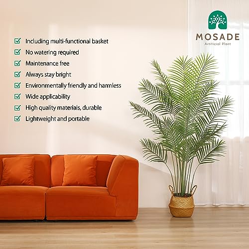 MOSADE Artificial Areca Palm Tree 6Feet Fake Tropical Palm Plant and Handmade Seagrass Basket, Perfect Tall Faux Dypsis Lutescens Plants for Entryway Modern Decor Home Office Porch Balcony Gift,2Pcs
