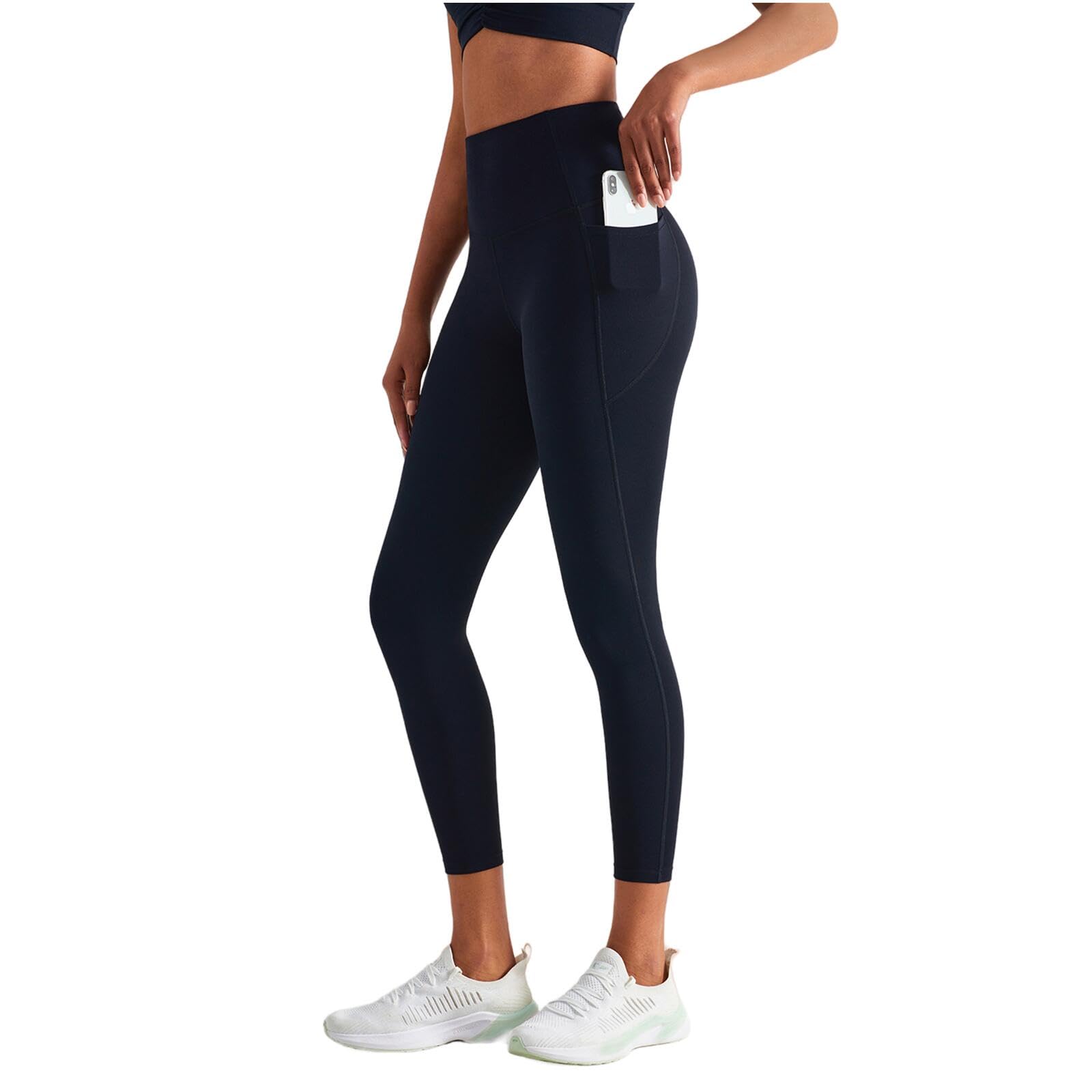Legginsy damskie, rozciągliwe spodnie do jogi, miękkie i wygodne, sportowe legginsy fitness z kieszeniami po obu stronach
