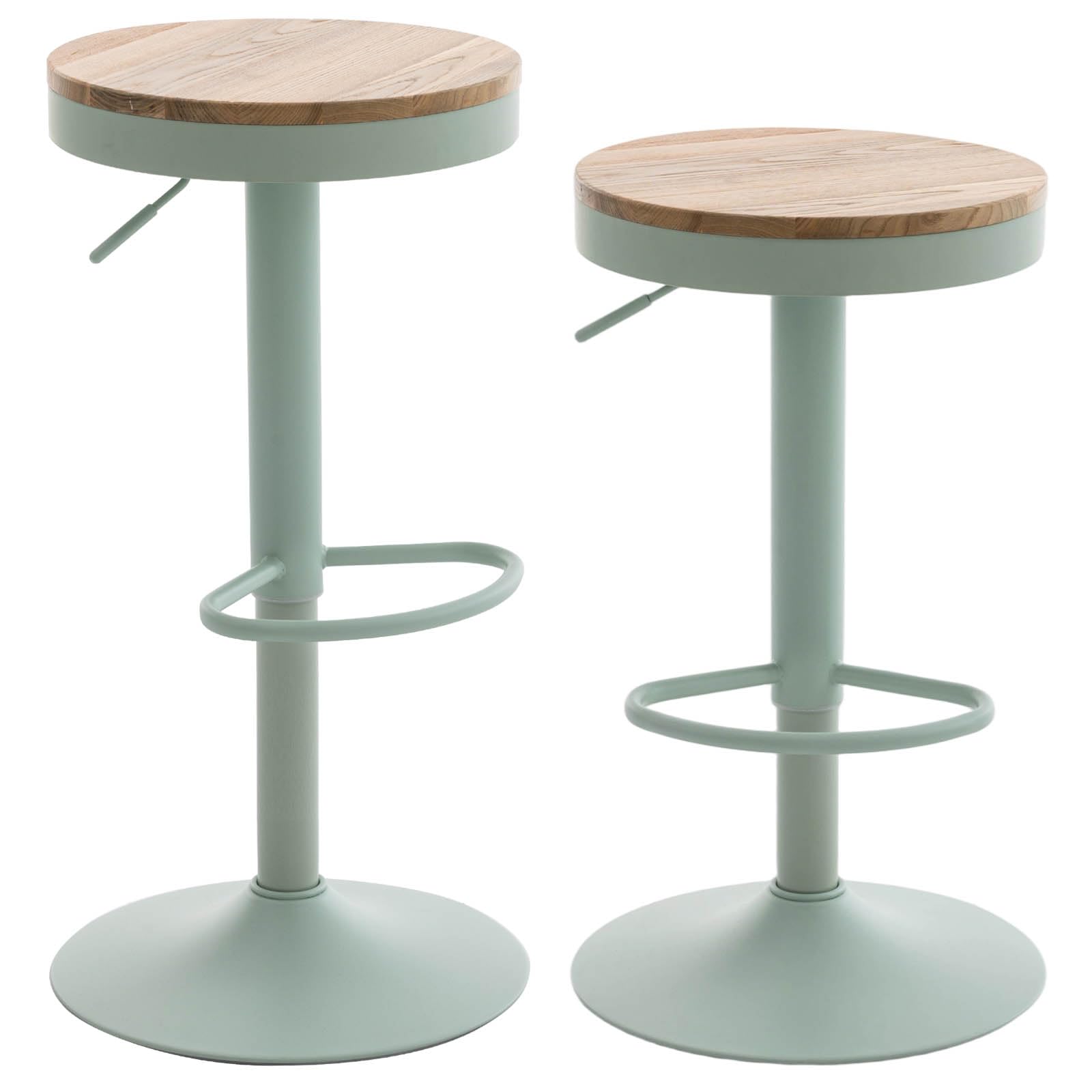 Kidol & Shellder Barhocker 2er Set Minzgrün, Höhenverstellbar 56-80cm, Drehbar, Ohne Lehne, Holz Sitzfläche, Mit Fußrasten, Küchenbarhocker