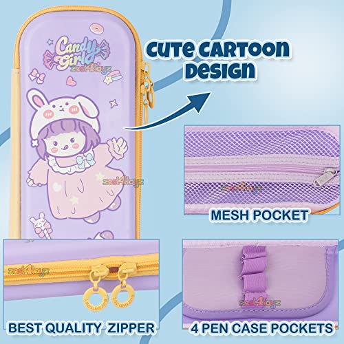 Image of Zest 4 Toyz Pencil Box for Girls Pencil Pouch School Supplies Stationary Items Set Pencil Case Organizer Return Gifts Birthday Party for Kids (Pack of 1 - Candy Girl) Purple