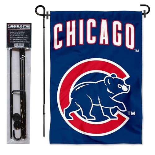 Drapeau de jardin Chicago Baseball Bear et support en métal premium - 2