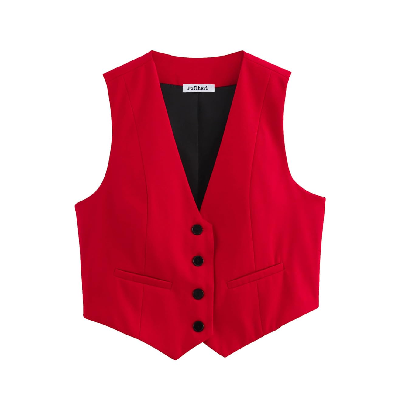 Pofihavi Cropped Suit Vest for Women Dressy V Neck Button Up Business Casual Waistcoat Blazer Vests Tops 2026