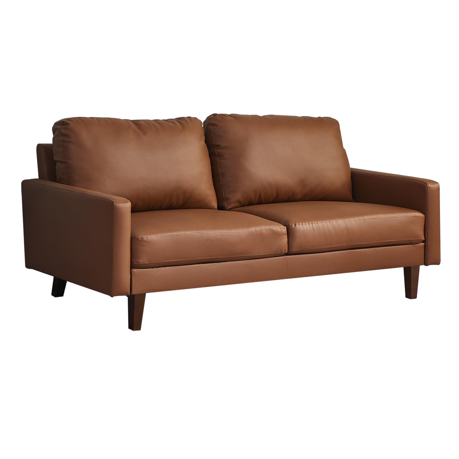 Hybition Faux Leather Sofa Mid-Century Modern Couch with Wooden Legs for Living Room, Office, Brown