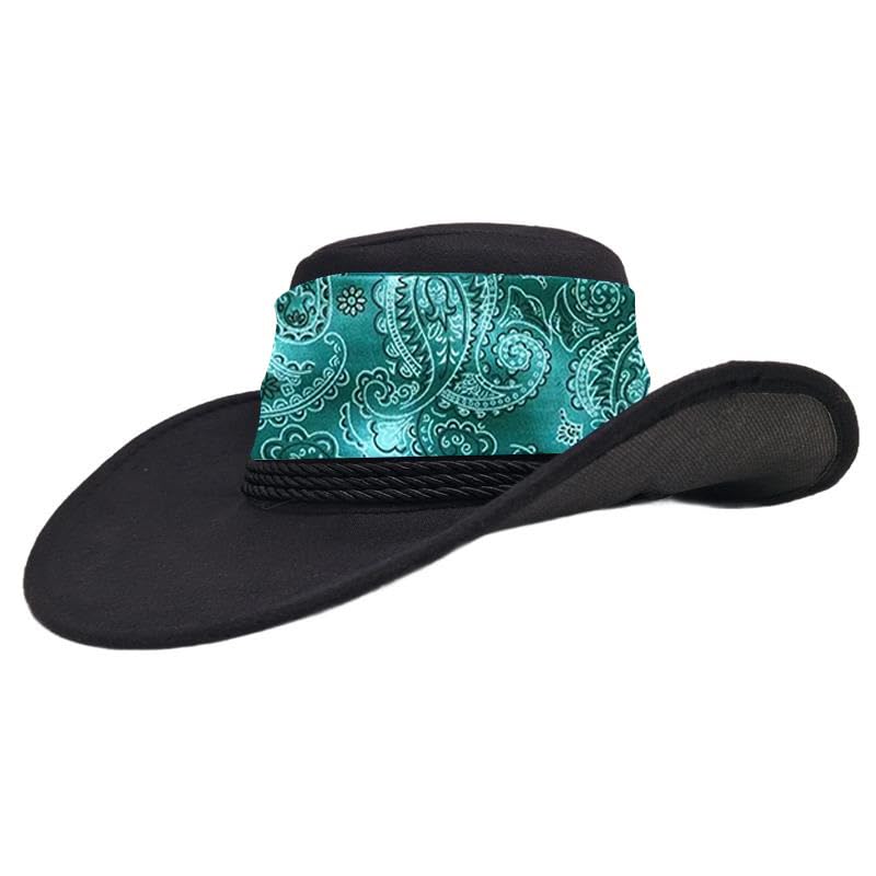 Cowboy Hat Black Paisley Green Sun Cap Faux Felt Leather Suede Fancy Dress Party Cowgirl Costume Outfit Western Travel Outdoor Sun Protection Mens Womens