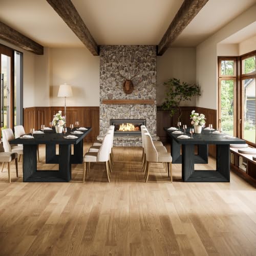 Image of Tribesigns Black Dining Table, 63-Inch Farmhouse Kitchen Table | Strong Geometric Frame for Kitchen, Dining, Living Room, Office, Black
