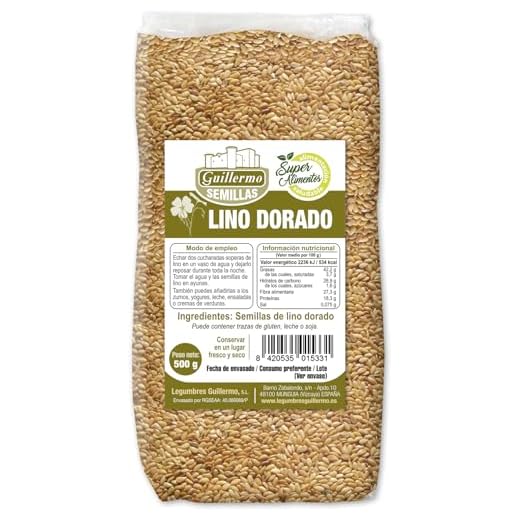 Guillermo | Semillas de lino dorado - Paquete 500 g. | Ácidos grasos Omega-3 y fibra | Reducción del colesterol