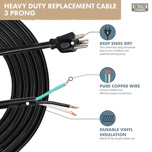 Image of 12 AWG Replacement Power Cord, 10 Ft - Open End, NEMA 5-15P Plug