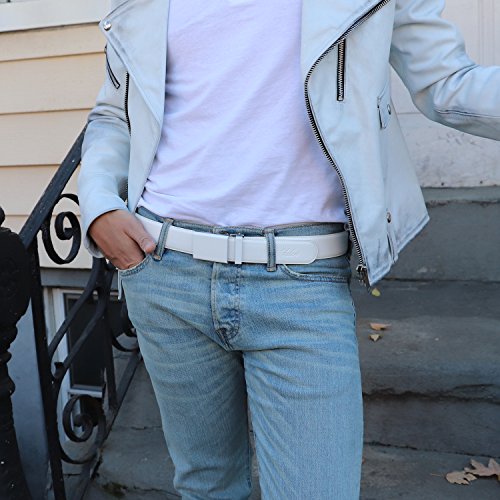 Image of Falari Men Unisex Genuine Leather Ratchet Dress and Casual Belt, Automatic Sliding Buckle, Trim to Fit