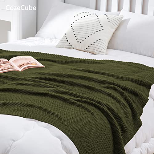 CozeCube Olive Green Throw Blanket for Couch, Soft Cozy Cable Knit Throw for Bed Sofa Living Room, Lightweight Warm Decorative Farmhouse Christmas Blanket, 60"x80", Olive Green