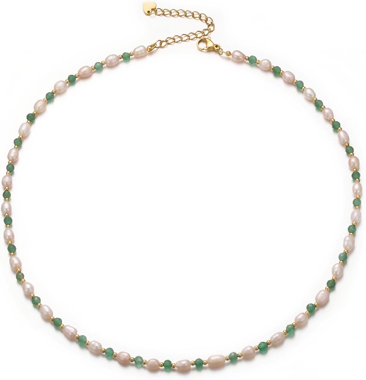 Aleasha Freshwater Cultured Pearl Necklace Green Aventurine Blue Turquoise Dainty Choker Rice Pearl Strand Stainless Steel Jewelry Gifts