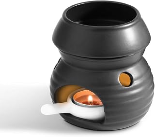 ComSaf Ceramic Essential Oil Burner Wax Melt Warmer with Spoon - Aromatherapy Diffuser Tealight Holder for Spa Home Decor Black