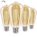 PARTPHONER LED Dimmable Edison Bulbs 6W 720LM, Vintage ST64 LED Light Bulb 2500K Amber Warm White Light 60 Watt Incandescent Equivalent E26 Base, 4 Pack