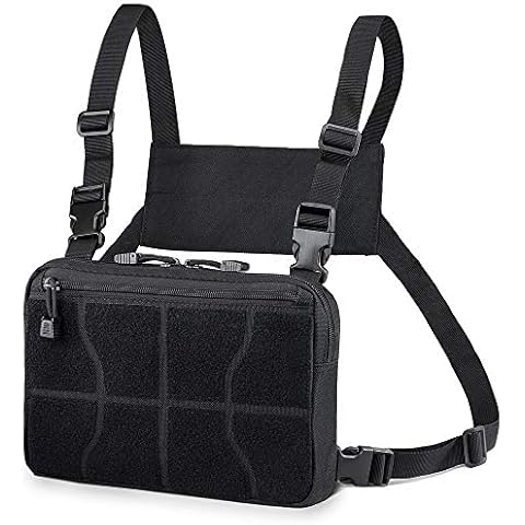 WYNEX Recon Kit Bag, Tactical Combat Chest Pack Molle Vest Bags Front Pouch Camouflage Airsoft Harness Holster Multi-Purpose Daypack Concealed EDC Carry Pouch with Basketball Pattern Hook and Loop Pan Cover