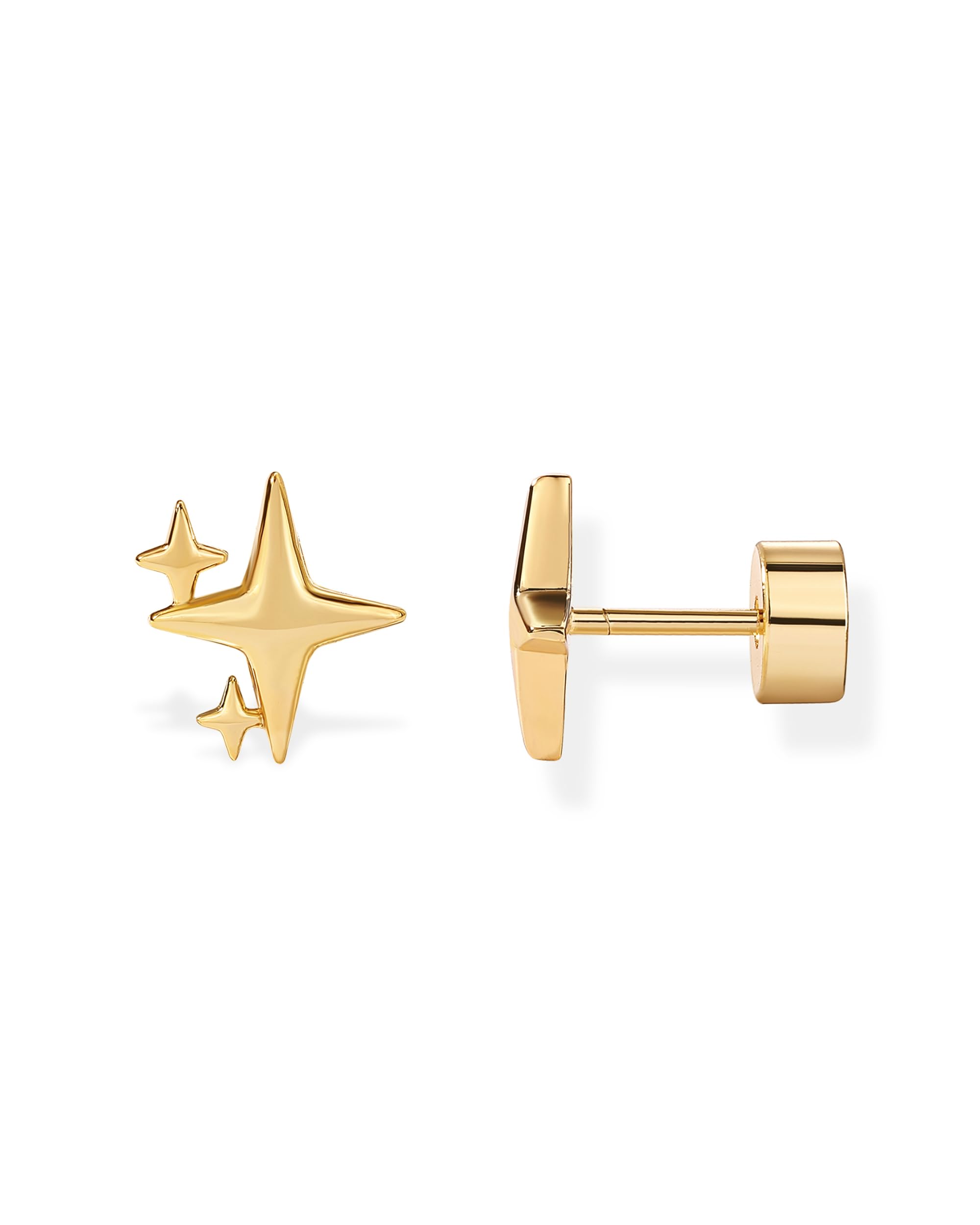 14K Gold Plated Dainty Flat Back Earrings for Women - Hypoallergenic Sterling Silver Posts Helix Cartilage Piercing Jewelry - Emoji Motif Bow Celestial Flatback Gold Stud Earrings Screw Back