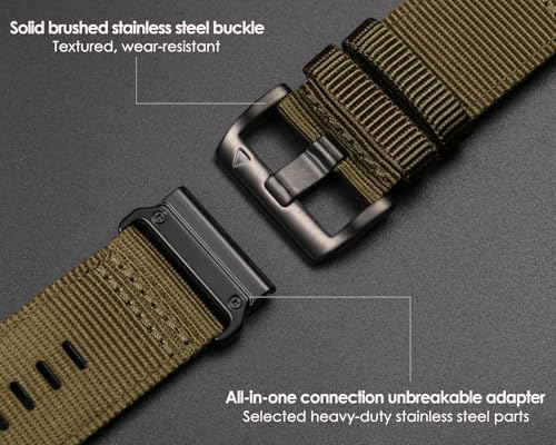 Image of HEMSUT Premium Nylon Watch Band for Garmin Quick Fit Watch - 20 /22 /26mm, Glossy Durable Non-Taper Strap with Tang Buckle Military Strap for Fenix Forerunner Approach MARQ Epix Tactix Quatix D2 Series