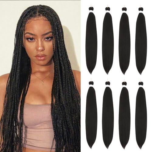 Braiding Hair 24 Inch 8 Packs Braiding Hair Pre Stretched Long Braiding Hair For Twist Or Box Braids Pre Stretched Braiding Hair For Crochet Braids Hot Water Setting Soft Yaki Texture(24Inch,4)