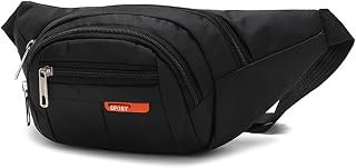 Waterproof Bum Bags, BetterJonny 4-Zipper Packs with Adjustable Buckle Strap Running Belt Ligthweight Running Pouch Waist Packs Breathale Cycling Bum Bag Hiking Travel Dog wolking Waist Bag (Black)