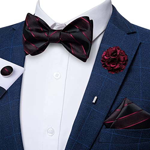 Image of DiBanGu Paisley Bow Ties for Men Silk Self Tied Bowtie and Pocket Square Cufflinks with Lapel Pin for Wedding Party