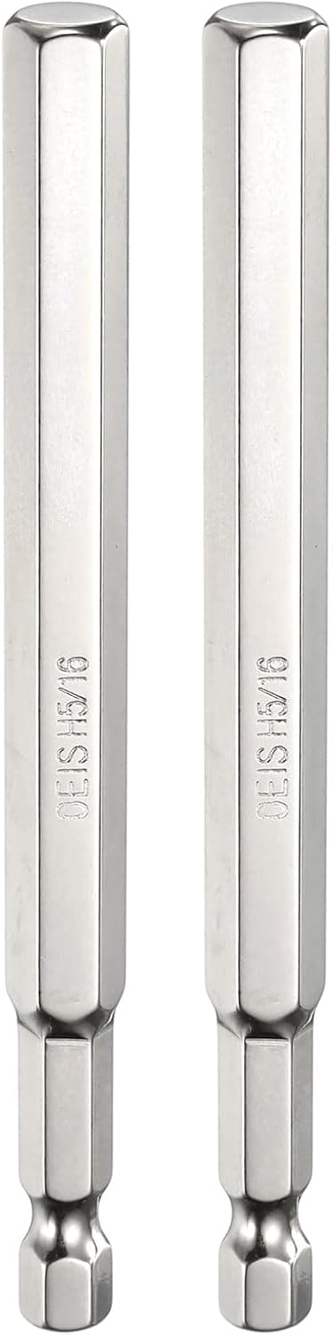 HARFINGTON 2pcs H5/16 Hex Head Screwdriver Bit 5/16" Flat Tip 1/4" Hex Shank 4" Long Magnetic Hexagonal Screw Drill Bit Wrench Chrome Plated Power Driver Socket