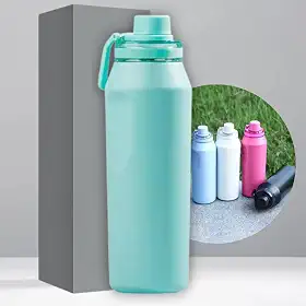 Garrafa Térmica de Aço Inox 500ml - Tampa com Alça - Sistema de Parede Dupla Isolada à Vácuo - Ideal para Academia/Trabalho/Faculdade (Verde Turquesa)
