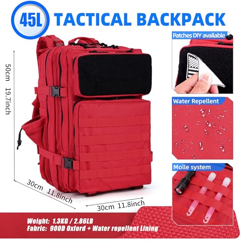 Image of gracedon Tactical Backpack for Men 3 Day Rucksacks for Trekking Camping (red)