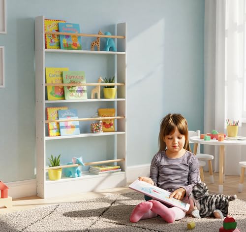 Image of 4 Tier Behind The Door Bookshelf, Space Saving Behind The Door Bookcase Wooden Kids Book Shelf for Bedroom Living Room Study White (120 * 70cm)