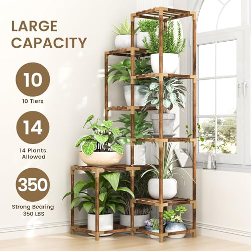 HOMKIRT-Tall-Corner-Plant-Stand-with-Grow-Lights-Plant-Shelf-Indoor-for-Multiple-Plants-Wood-Plant-Ladder-Rack-Holder-Display-Flower-Stand-for-Living-Room-Balcony HOMKIRT Tall Corner Plant Stand with Grow Lights Plant Shelf Indoor for Multiple Plants Wood Plant Ladder Rack Holder Display Flower Stand for Living Room Balcony