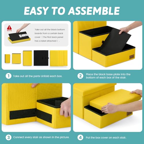 Image of Dog Stairs with Storage, 3-Step Wider Sturdy Dog Steps for Small /Medium /Large Dogs and Older Cats, Folding Doggie Ramp for Bed /Couch /Car Hold Up to 180 lbs (16.7 inch H, Yellow)