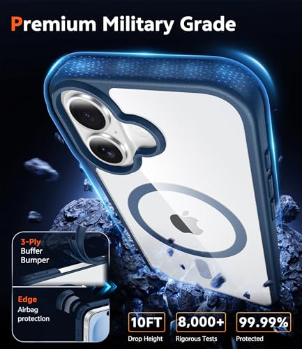 Image of FNTCASE for iPhone 16 Plus Case: Clear Magnetic Phone Cases with Screen Protector Compatible with Magsafe Slim Anti Yellowing Rugged Shockproof Protective Transparent Cell Phone Cover (B-Blue)