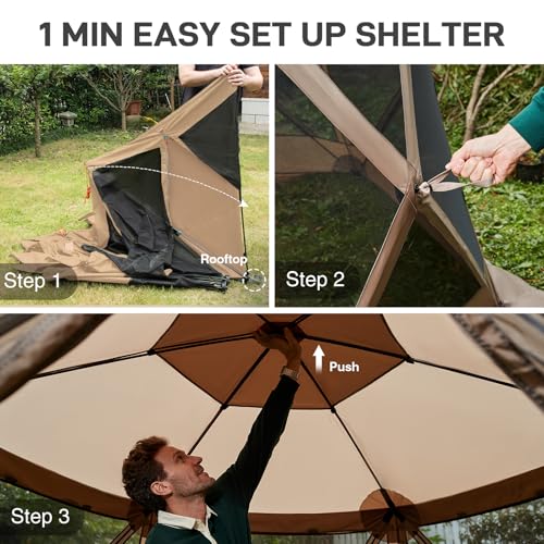 Image of EVER ADVANCED Pop up Screen House Tent for Camping 11.5 x 9.8 ft, Instant Screened Gazebo Canopy with Netting, Portable Shelter Enclosure for Outdoor, Backyard, Khaki