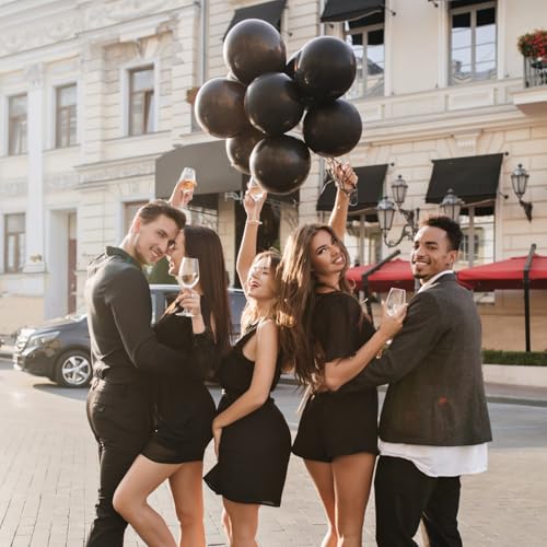 Image of Black Balloons Party Decorations 160 Pack 5 inch Round Halloween Latex Balloons for Black Themed Wedding Graduation Anniversary Birthday Party Backdrop Decorations