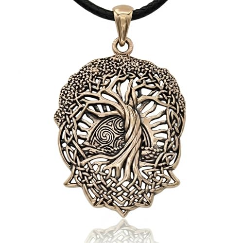 Pendentif arbre de vie en bronze avec nœud celtique et soleil levant