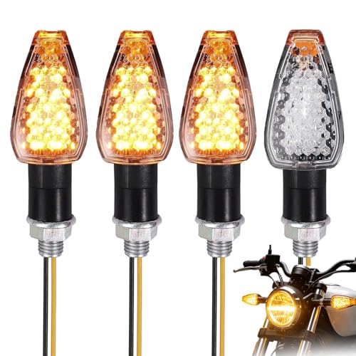 4 Pcs Intermitentes LED Moto 12V, Universal Intermitentes Moto con 14LED Súper Brillantes Luces Direccionales Señal Giro Moto Indicadores Giro Ámbar para Scooter Quad Cruiser Off Road con Rosca 10 mm