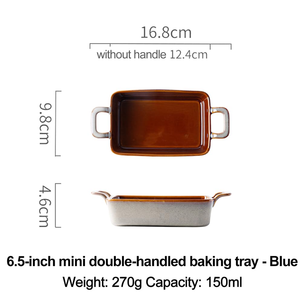 Dxcaicc Plato para Lasaña Rectangular De Cerámica Marrón para Hornear, 2 Piezas, Diferentes Tamaños Disponibles, Bandeja para Hornear con Doble Asa, Mayor Vida Útil,6.5inches